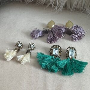 Assorted Tassel Statement Earrings - Cream, Lavender, Emerald